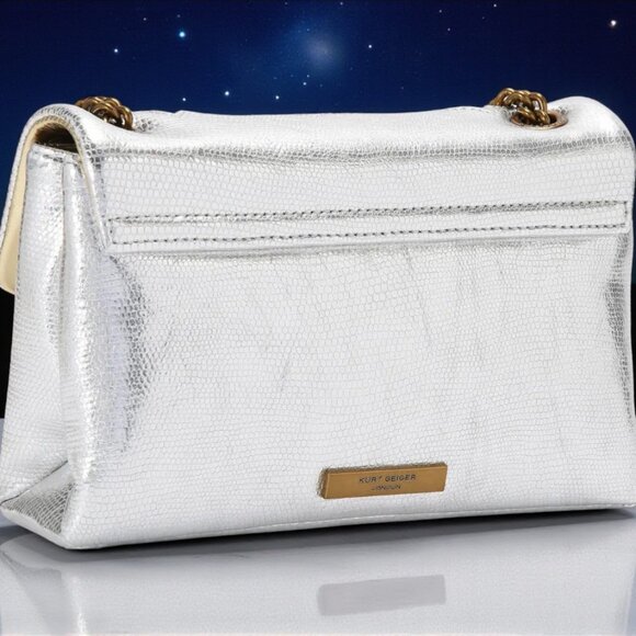 Kurt Geiger Kensington Medium Silver and Gold Star Leather Crossbody - New - Picture 3 of 11